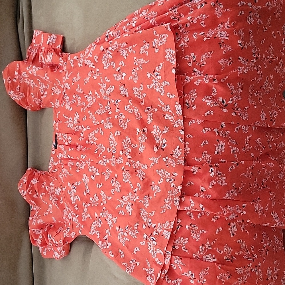 Ann Taylor Floral Red Matching Skirt And Blouse - M